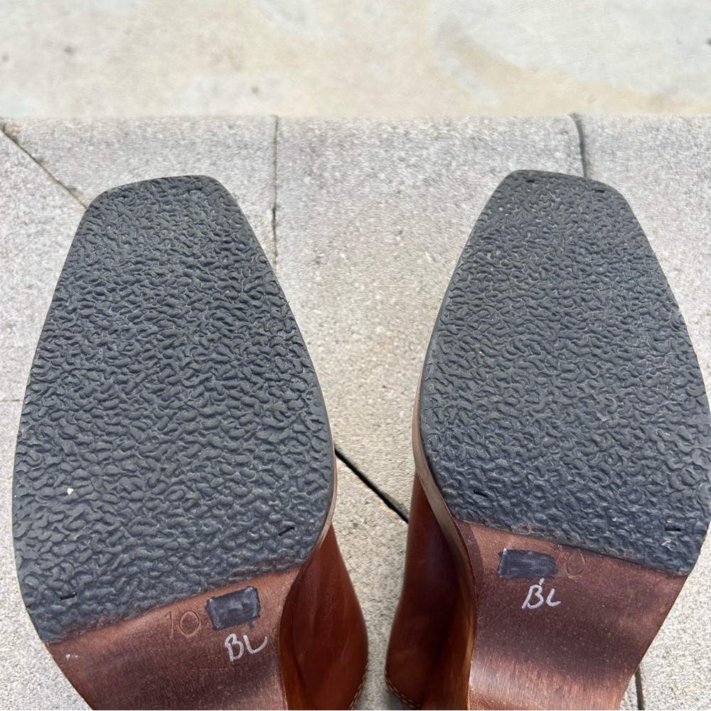 MIA Wooden Leather Studded Platform Heel Mule Clog Shoes Brown 10 - Picture 12 of 16